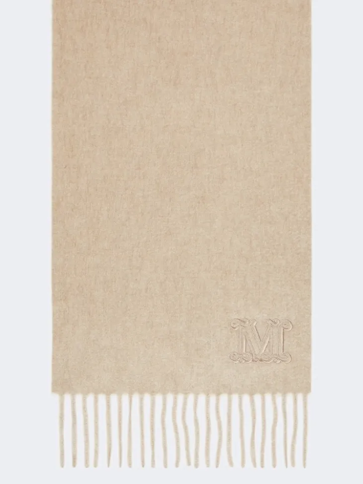 Monogram-embroidered cashmere stole - BEIGE