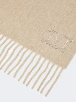 Monogram-embroidered cashmere stole - BEIGE