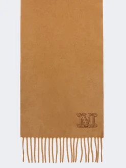 Monogram-embroidered cashmere stole - TOBACCO