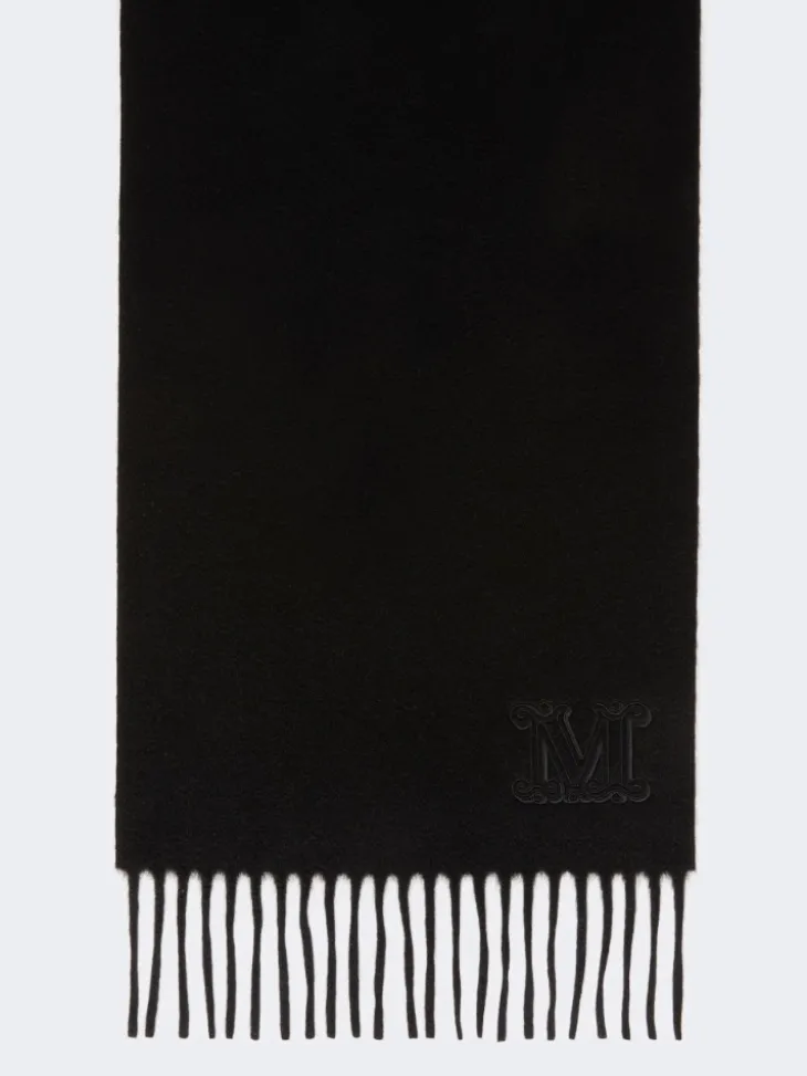 Monogram-embroidered cashmere stole - BLACK
