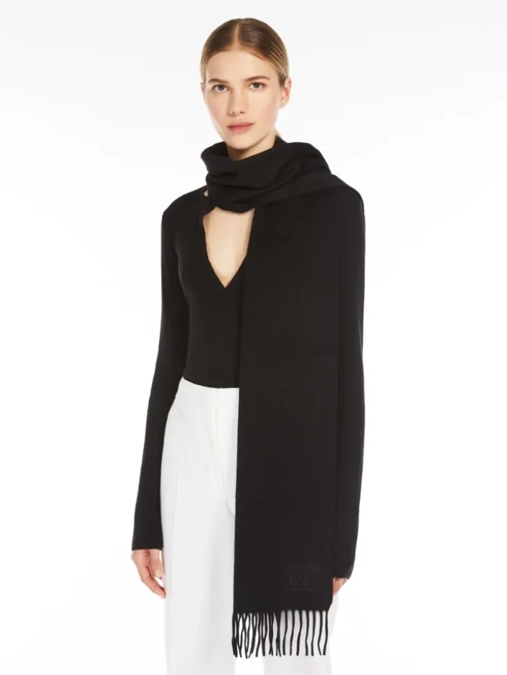 Monogram-embroidered cashmere stole - BLACK