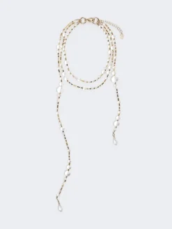 Multi-strand metal and glass necklace - OPTICAL WHITE