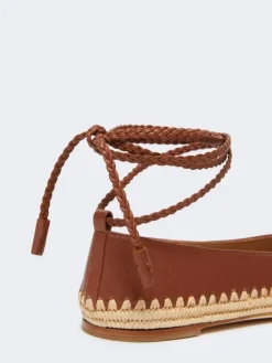 Nappa and raffia ballerinas - TOBACCO