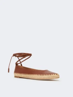 Nappa and raffia ballerinas - TOBACCO