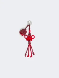 Nappa leather and rope keyring - RED
