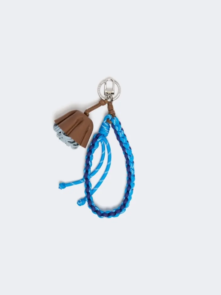 Nappa leather and rope keyring - CORNFLOWER BLUE