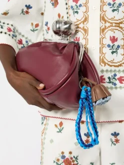 Nappa leather and rope keyring - CORNFLOWER BLUE