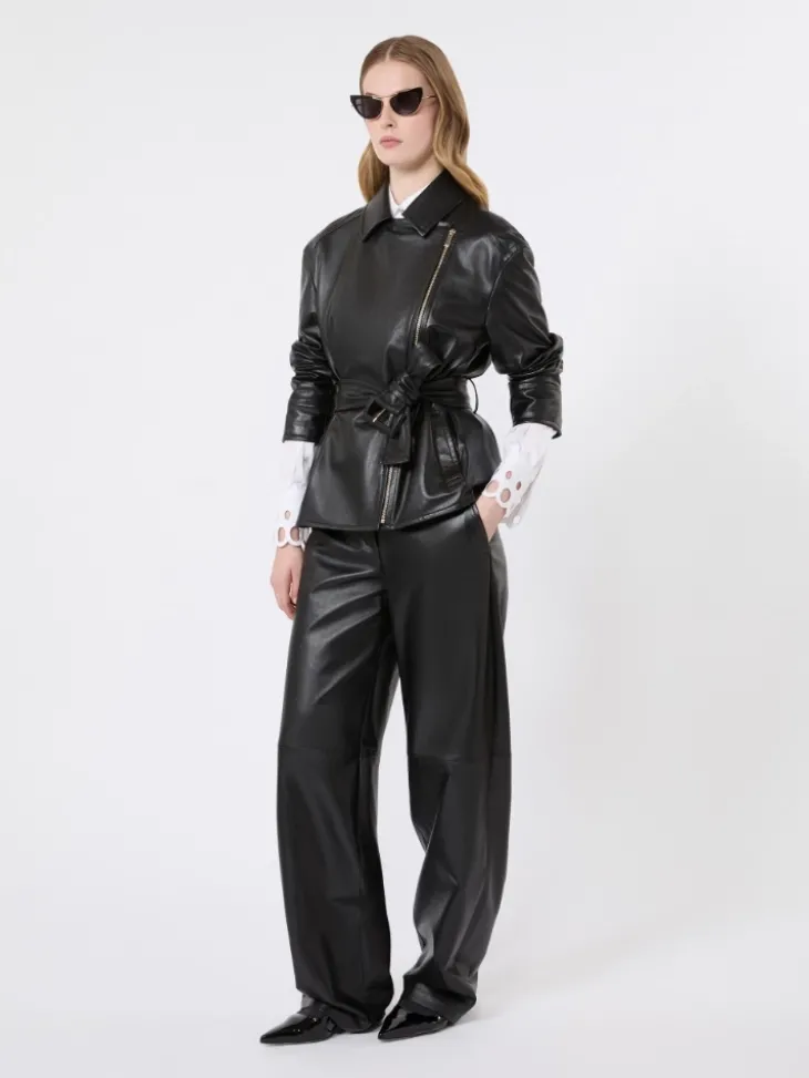 Nappa leather biker jacket - BLACK