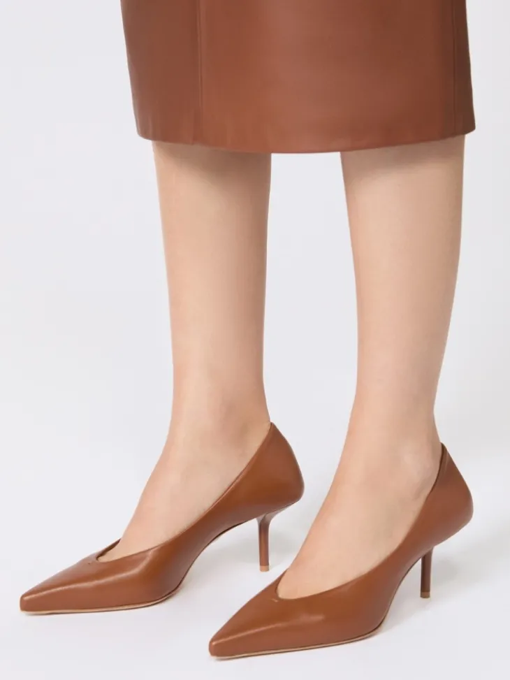 Nappa leather court shoes - TOBACCO