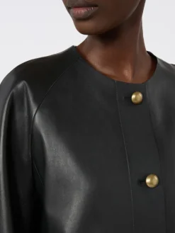 Nappa leather crew-neck jacket - BLACK