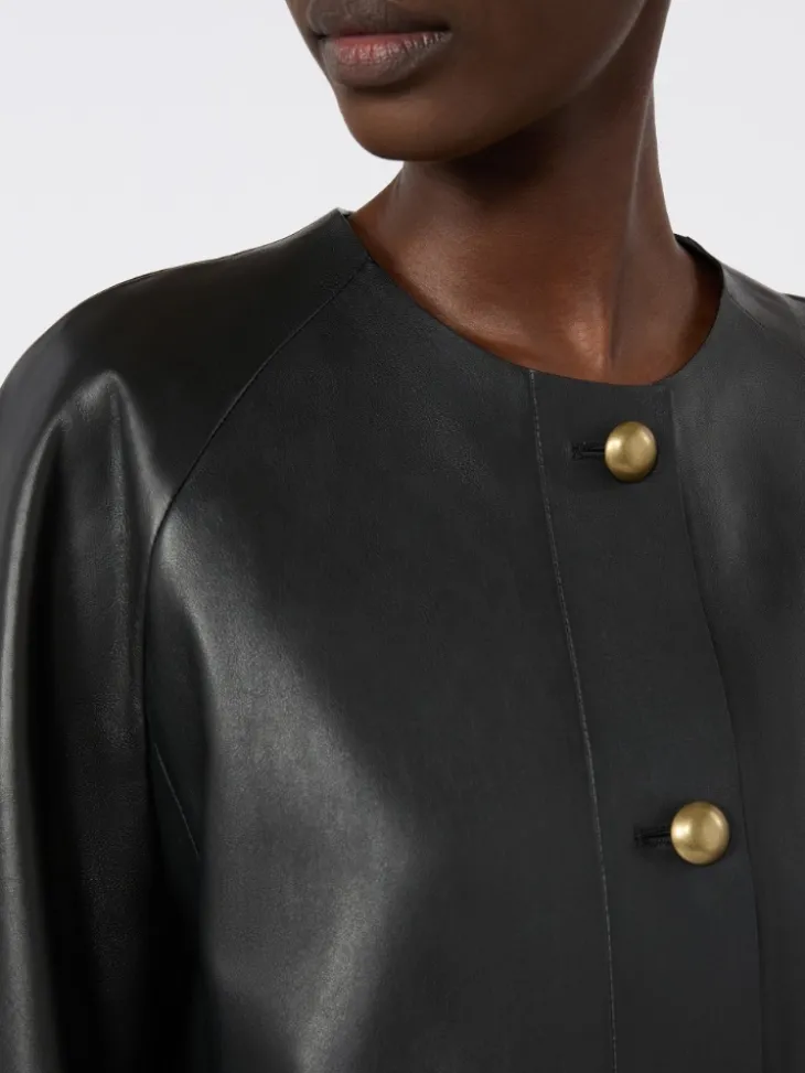 Nappa leather crew-neck jacket - BLACK