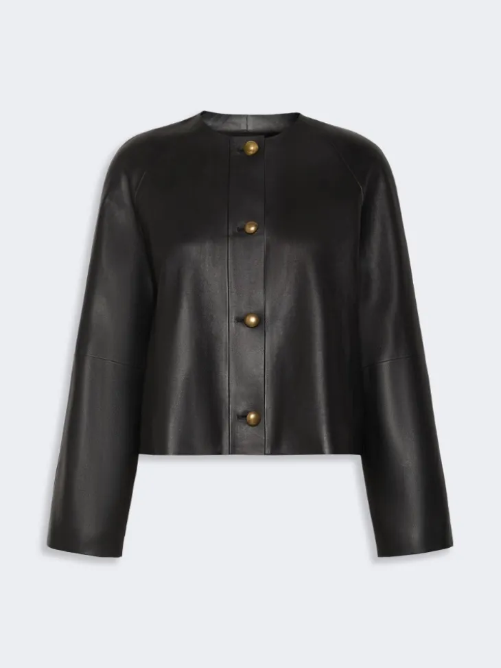 Nappa leather crew-neck jacket - BLACK
