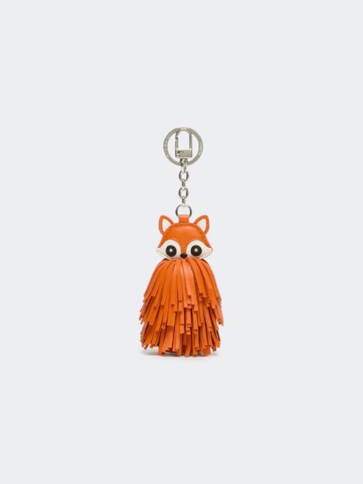 Nappa leather keyring with fringes - ORANGE