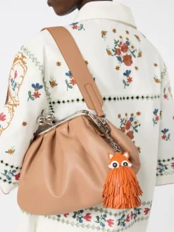Nappa leather keyring with fringes - ORANGE