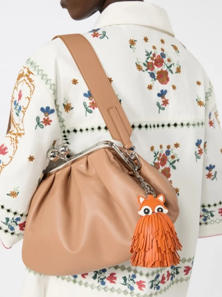Nappa leather keyring with fringes - ORANGE