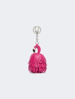 Nappa leather keyring with fringes - PINK
