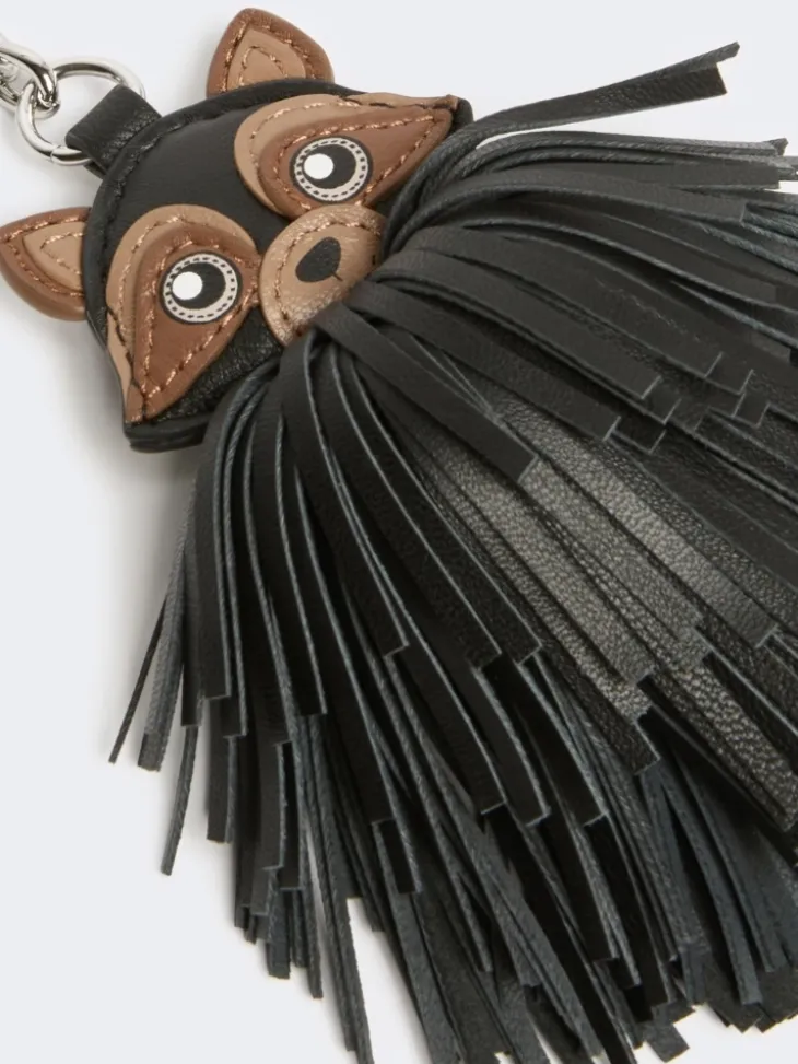 Nappa leather keyring with fringes - MEDIUM GREY
