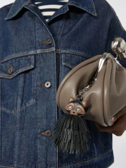 Nappa leather keyring with fringes - MEDIUM GREY