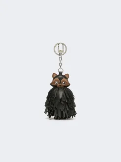 Nappa leather keyring with fringes - MEDIUM GREY