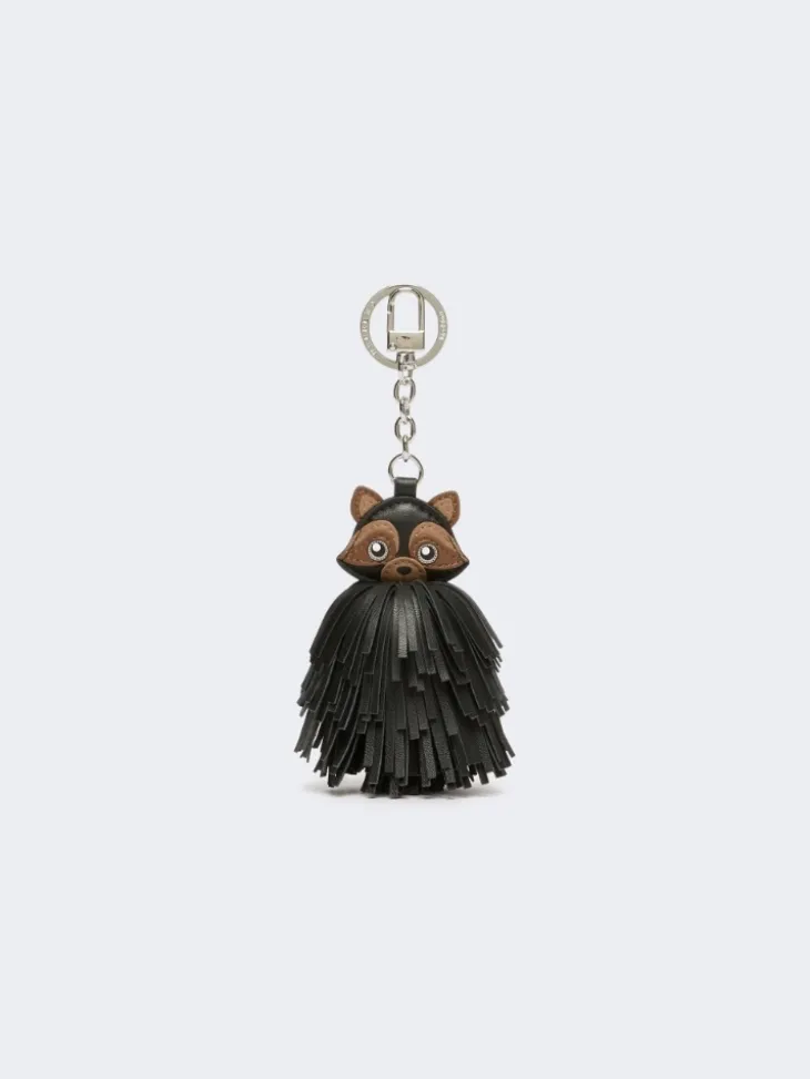 Nappa leather keyring with fringes - MEDIUM GREY
