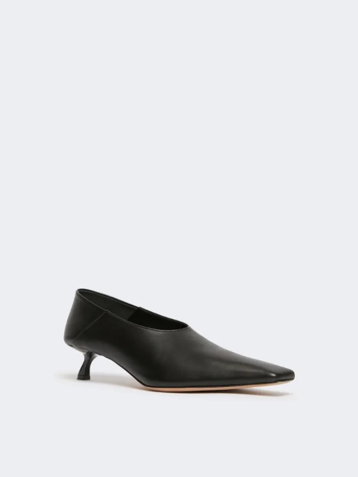 Nappa leather pumps with foldable back - BLACK
