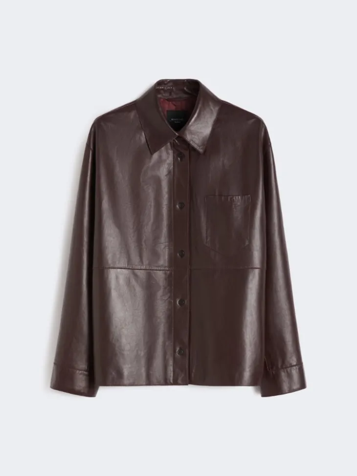 Nappa leather shirt jacket - BORDEAUX