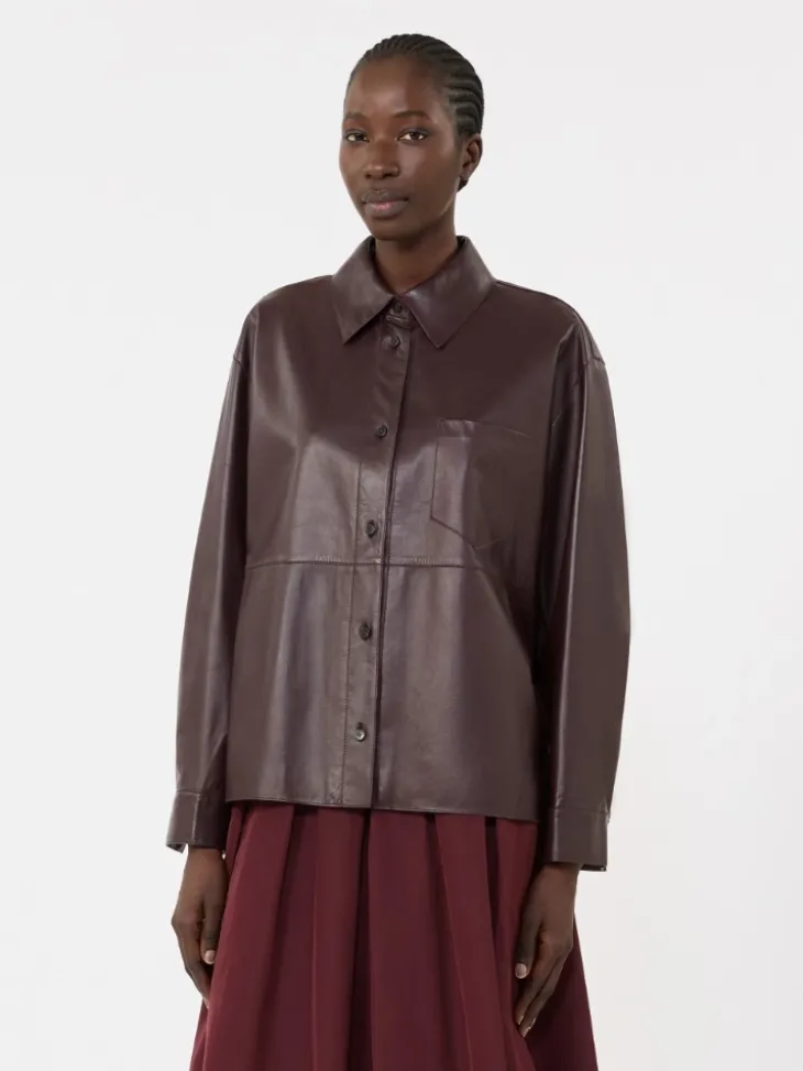 Nappa leather shirt jacket - BORDEAUX