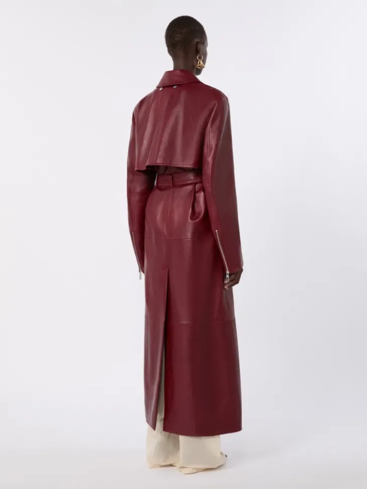 Nappa leather two-piece trench coat - BORDEAUX