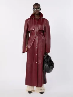 Nappa leather two-piece trench coat - BORDEAUX