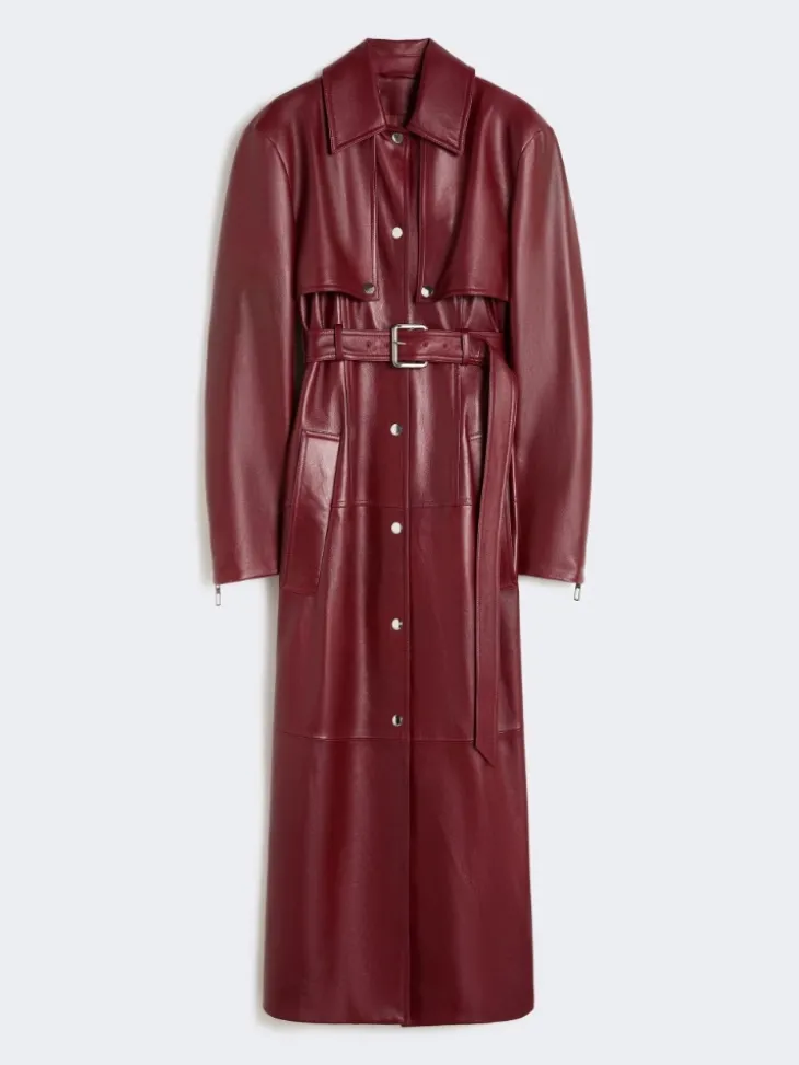 Nappa leather two-piece trench coat - BORDEAUX