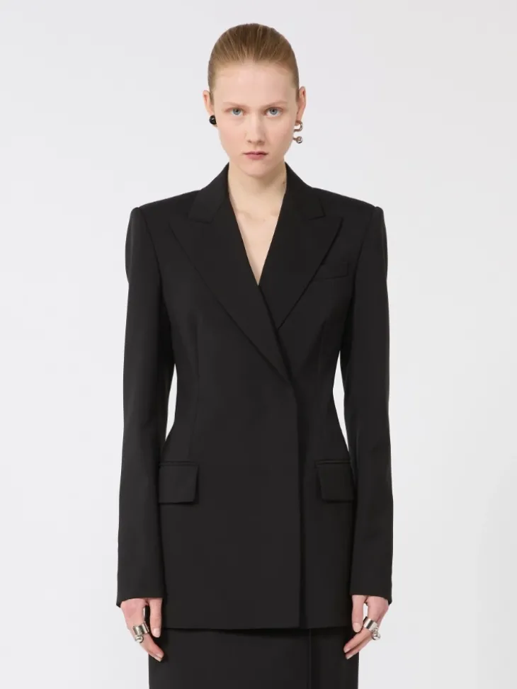 Natural stretch pure wool tailored blazer - BLACK
