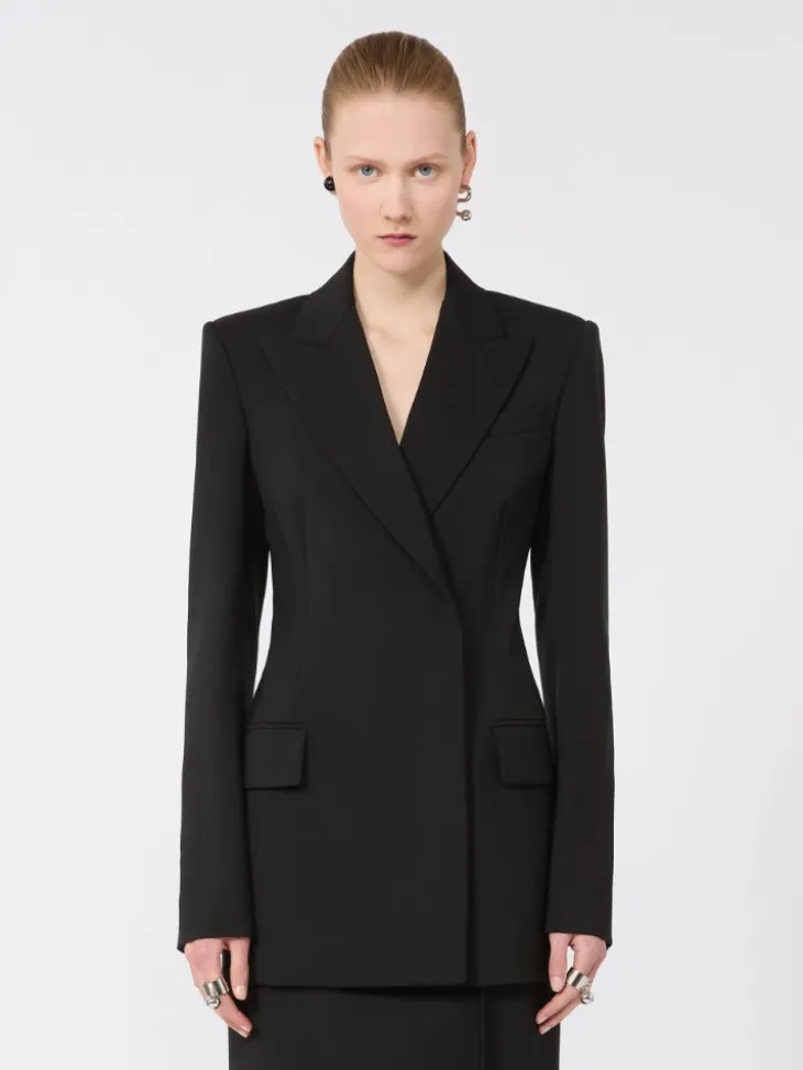 Natural stretch pure wool tailored blazer - BLACK