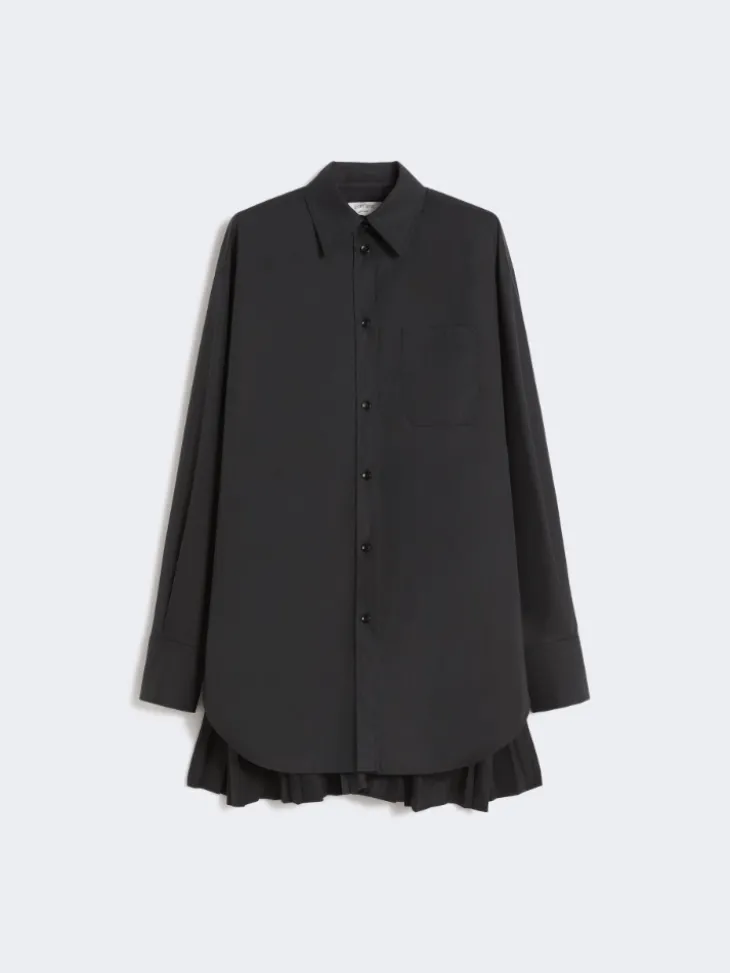 Overshirt with plissé-pleated detail - BLACK