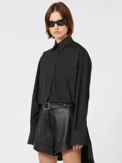 Overshirt with plissé-pleated detail - BLACK
