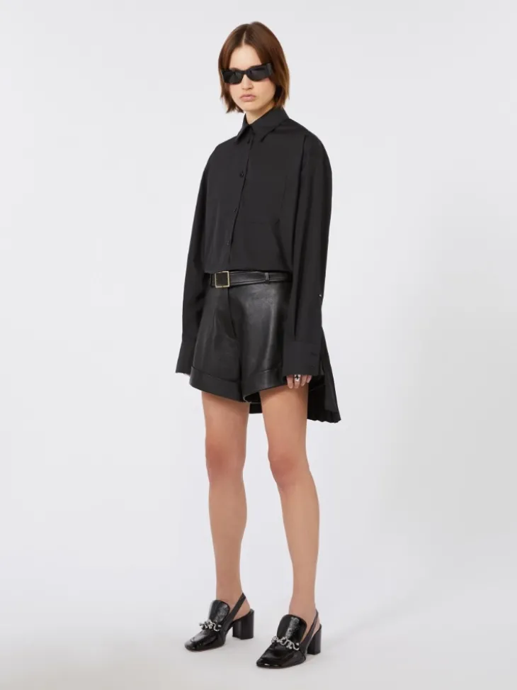 Overshirt with plissé-pleated detail - BLACK