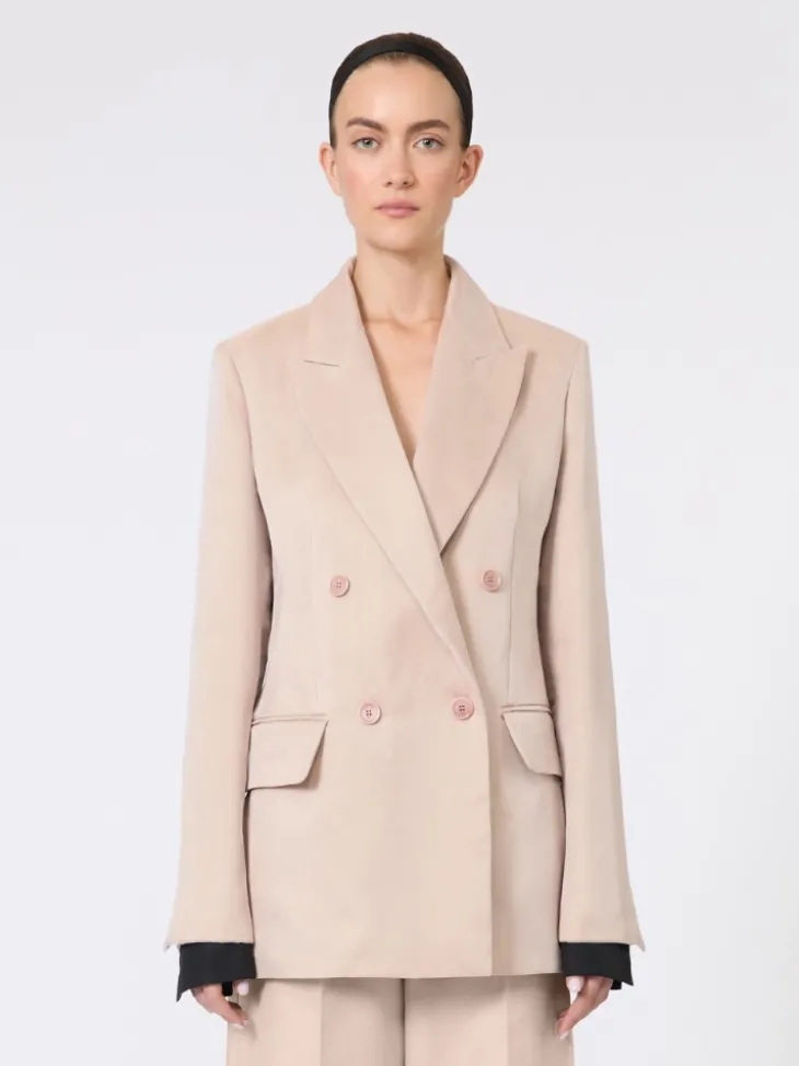 Oversized blazer in organza and linen canvas - CAMEL