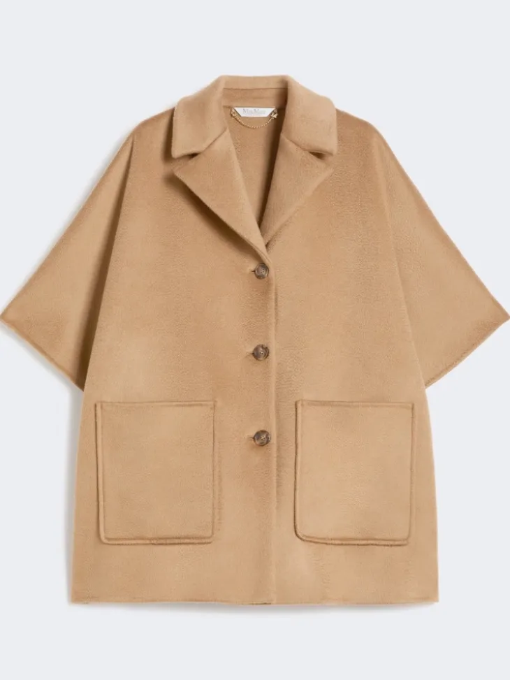 Oversized cashmere broadcloth cape - CAMEL