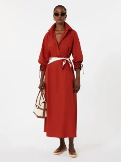 Oversized cotton poplin dress - RED