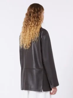 Oversized leather blazer - BROWN