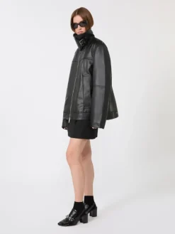 Oversized leather heavy jacket - BLACK