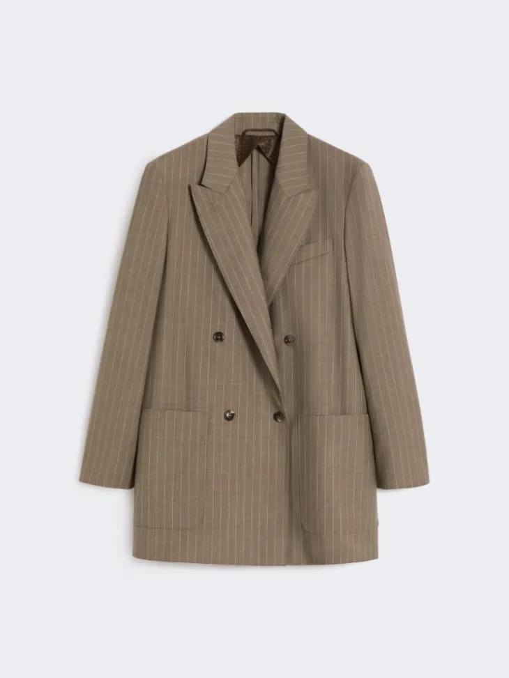 Oversized pinstripe woollen cloth blazer - HAZELNUT BROWN