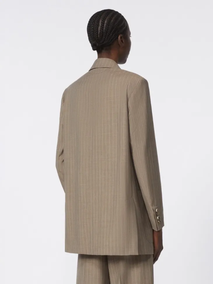 Oversized pinstripe woollen cloth blazer - HAZELNUT BROWN