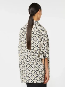 Oversized printed poplin shirt - BEIGE
