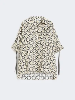 Oversized printed poplin shirt - BEIGE