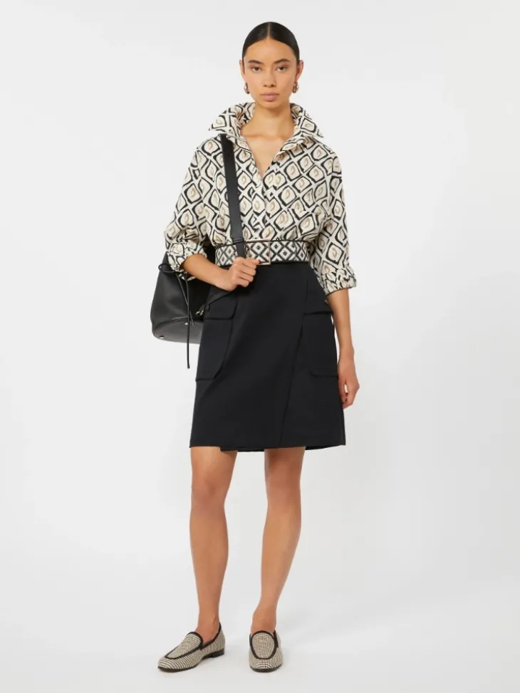 Oversized printed poplin shirt - BEIGE