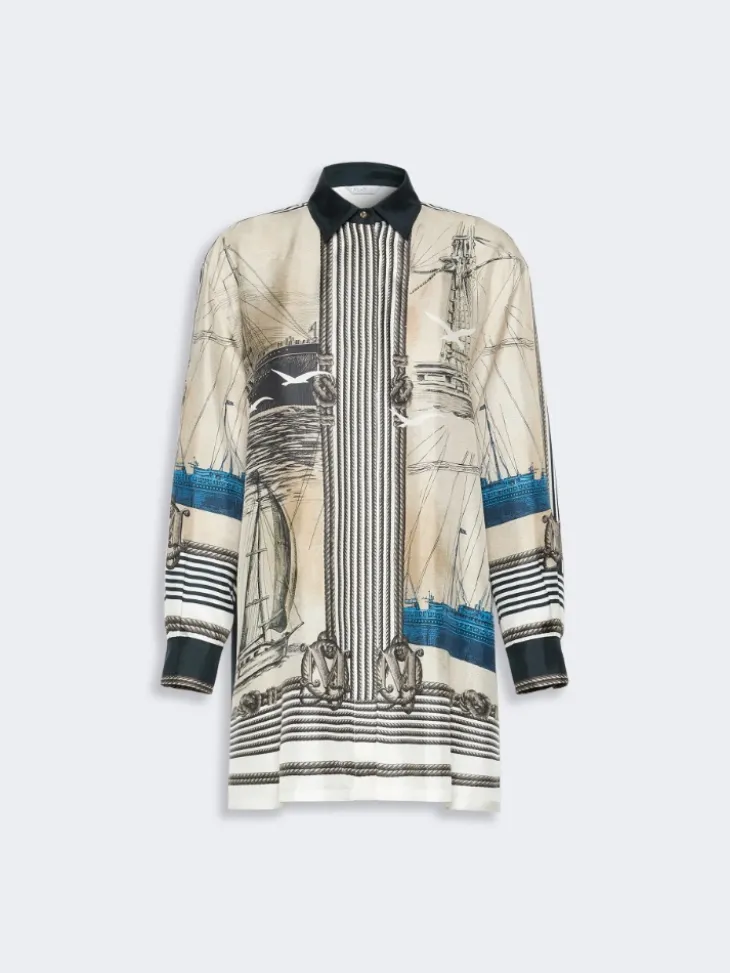 Oversized printed silk shirt - STONE