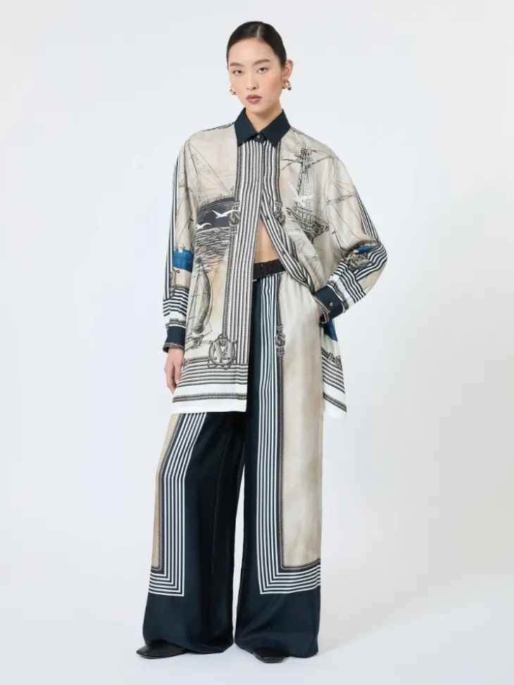 Oversized printed silk shirt - STONE