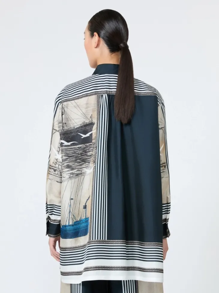 Oversized printed silk shirt - STONE