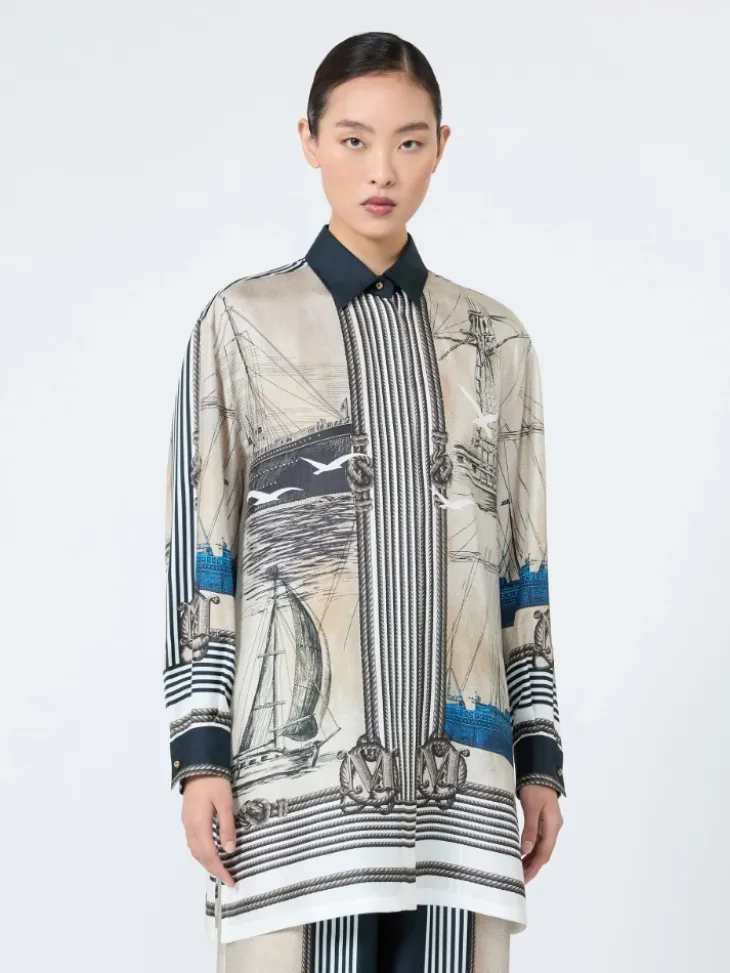 Oversized printed silk shirt - STONE