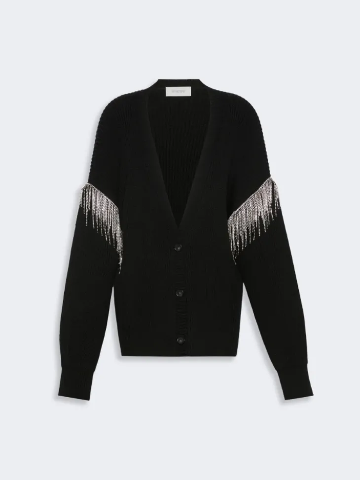 Oversized pure wool cardigan - BLACK